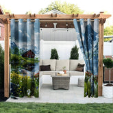Lofaris Mountain Lake View Waterproof Printed Outdoor Curtains